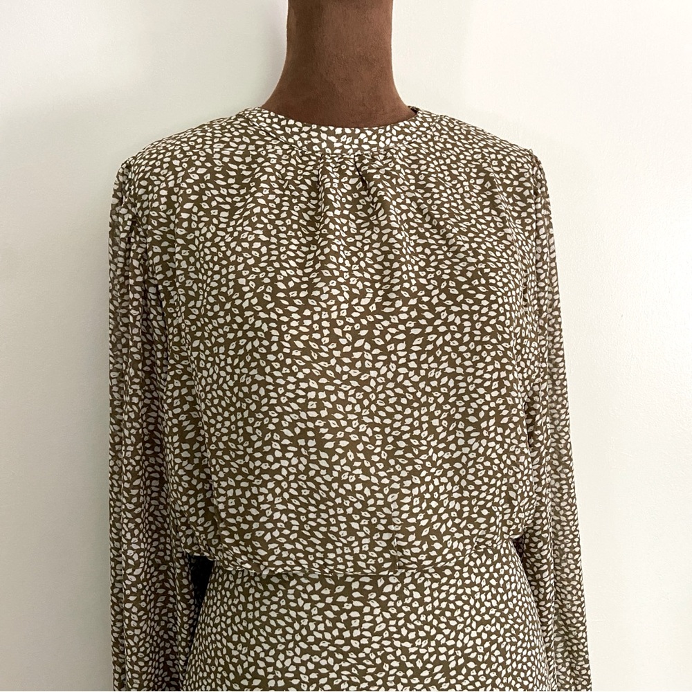 She+Sky Chic Sage Green and White Leaf Patterned Dress - Picture 3 of 6